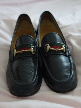 Vintage Gucci Horsebit Loafers Black Leather Gold Hardware Italy 35 B Authentic